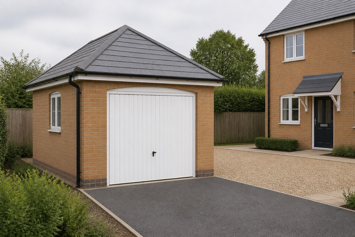 Detached garage beside a home
